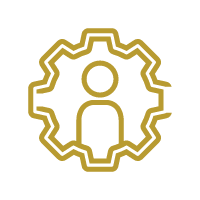 A golden cog icon with a person in the middle