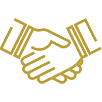 A golden icon outline of two hands shaking