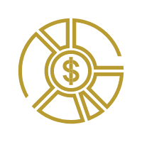 A golden outline of an money chart icon